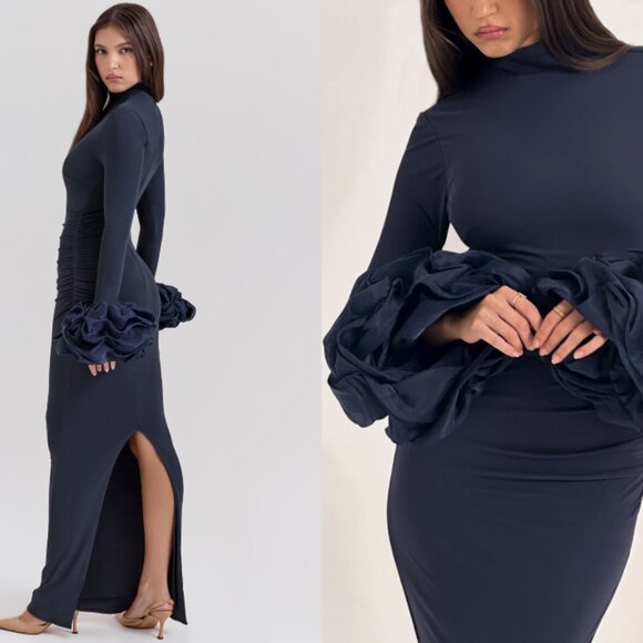 HOUSE OF CB 'Fabienne' Midnight Ruffle Sleeve Maxi Dress NWOT - Picture 6 of 9